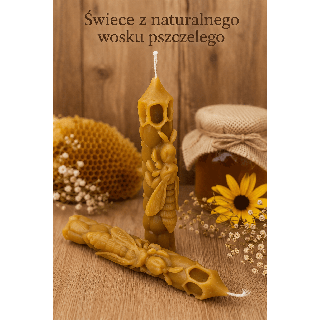 Świece z naturalnego wosku pszczelego – świeca ozdobna z motywem pszczelim